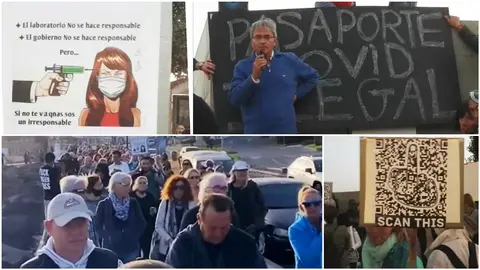 Im&aacute;genes de la manifestaci&oacute;n contra el pasaporte COVID en Puerto del Rosario.
