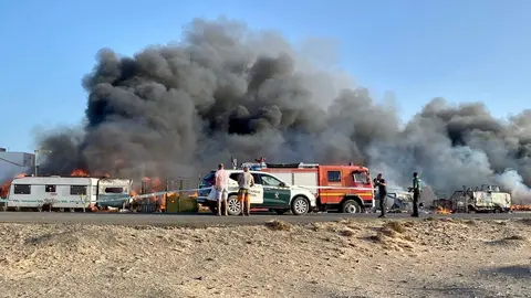 Incendio en Punta de Jand&iacute;a (Imagen de Twitter de Fuerteventura Emergencias).
