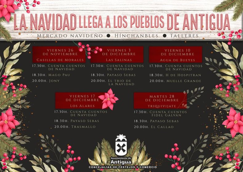 Cartel de los actos navideños del municipio de Antigua.