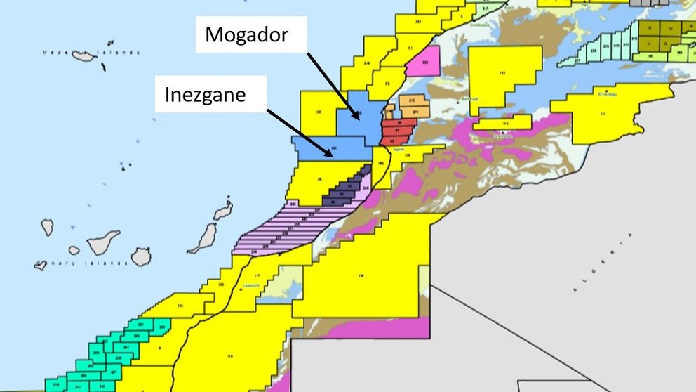 Yacimientos de Inezgane y Mogador publicados por Europa Oil & Gas en en Twitter.