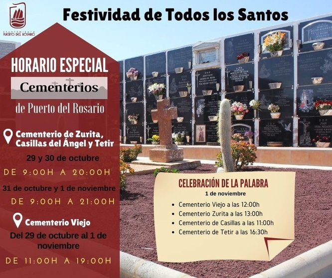 Horario para el día de Todos los Santos del Cementerio de Puerto del Rosario.