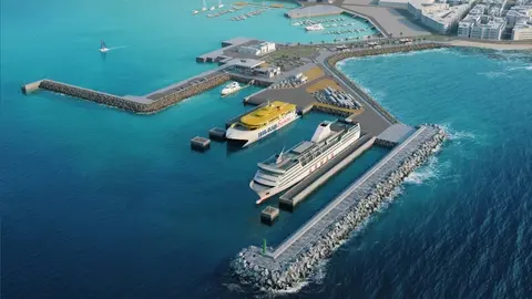 Infograf&iacute;a de la ampliaci&oacute;n del Muelle de Corralejo.