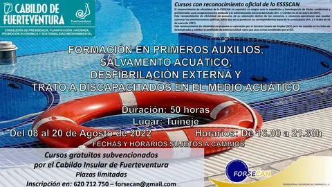 Curso de socorrrismo, dentro del Plan formativo de seguridad en el medio acu&aacute;tico.