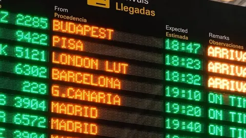 Llegadas de vuelos tur&iacute;sticos en el Aeropuerto de Fuerteventura.