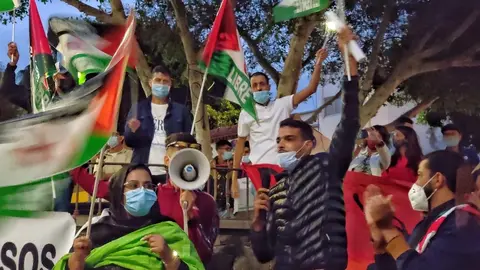 Concentracion de la comunidad Saharaui en Puerto del Rosario, en noviembre de 2020 .