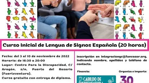 Cartel del curso para formar a las personas en el lenguaje de signos.